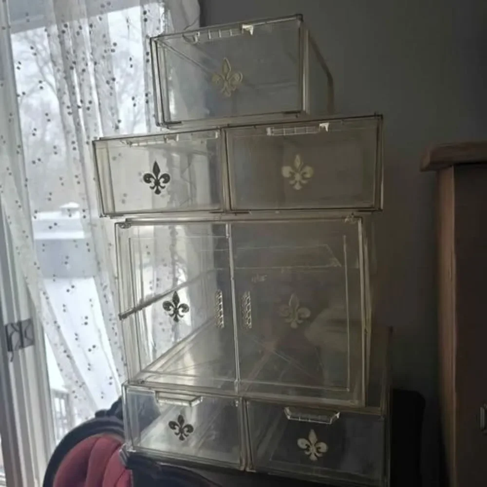 Vintage Acrylic Shoe Boxes Lot Fleur De Lis Gold Emblem